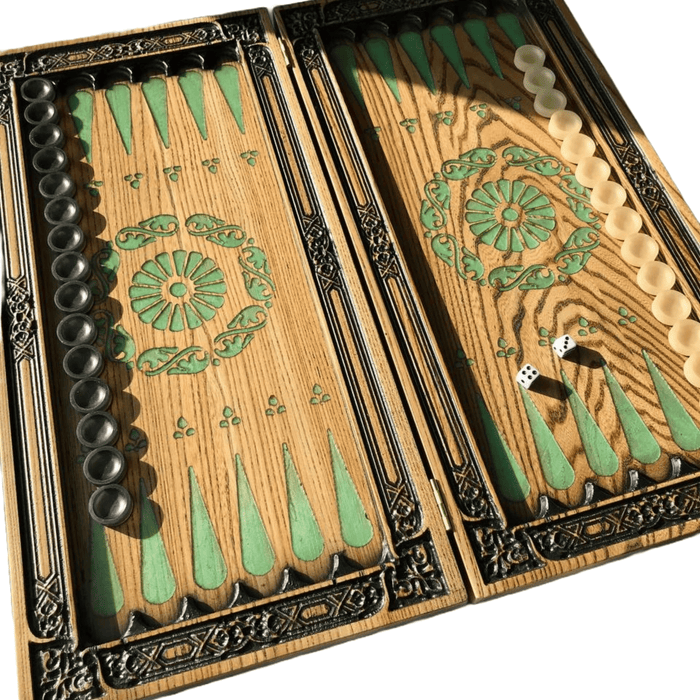 Epoxy Resin Wooden Backgammon Handmade Carved, Travel Backgammon Set