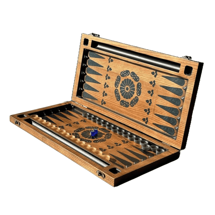 Epoxy Resin Wooden Backgammon Handmade Carved, Travel Backgammon Set