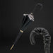 Exclusive Design Snake Print Interior Black Umbrella with Ruched Leather Handle