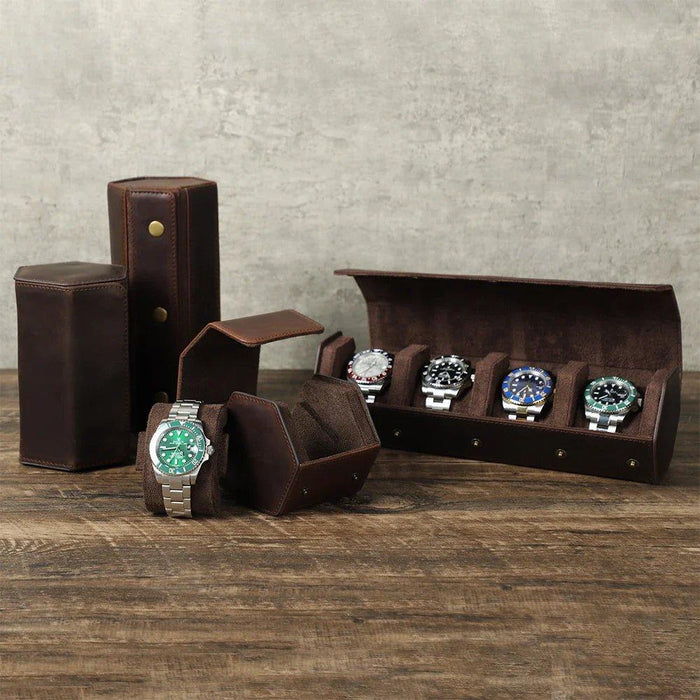 Exclusive Design Vintage Leather Watch Case - 3 Slots