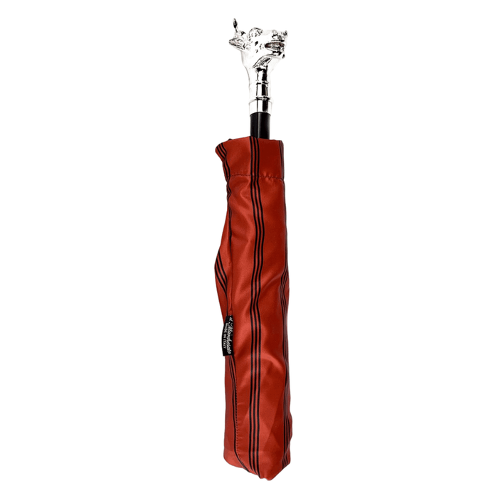 Exclusive Folding Umbrella for Men with Silver-Plated Bull Handle