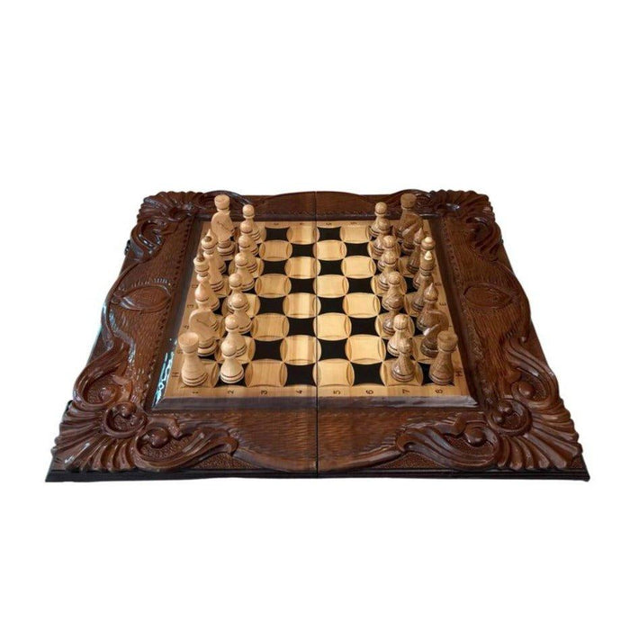 Exclusive Handmade Wooden Chess Set 3 In 1, 60×30×9 cm