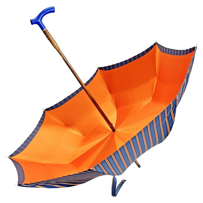 Exclusive Orange Umbrella with Handmade Blue Leather Handle