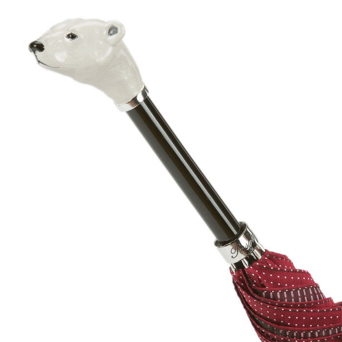 Exclusive Red Umbrella with Enameled White Bear Handle