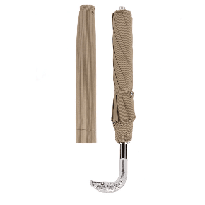 Exclusive Silver Eagle Handle Beige Folding Umbrella