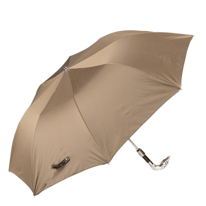 Exclusive Silver Eagle Handle Beige Folding Umbrella