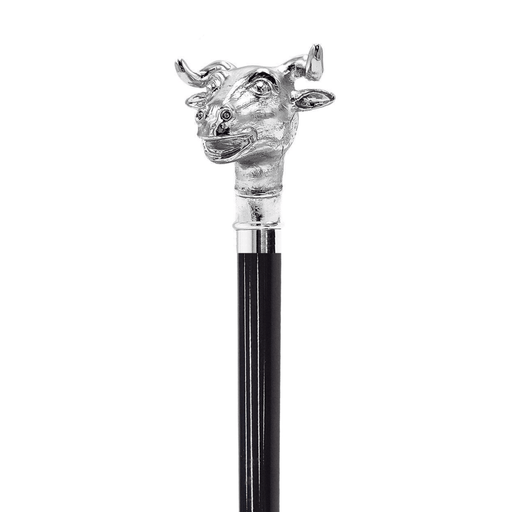 Exclusive Silver-plated Bull Collectible Walking Stick