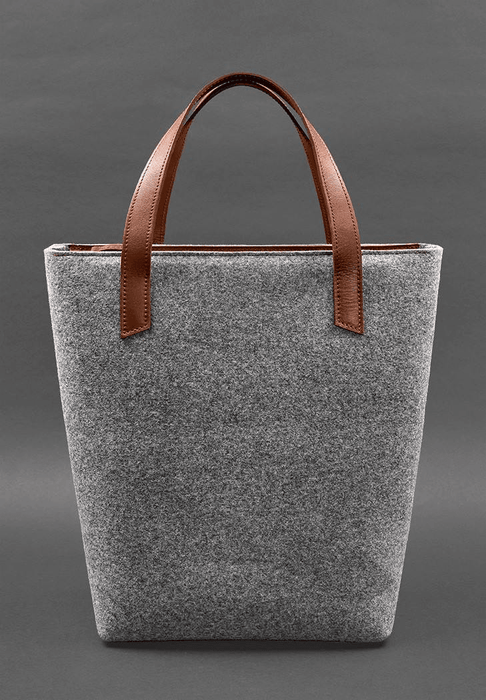 Women's Felt Shopper Bag with Black Leather Accents