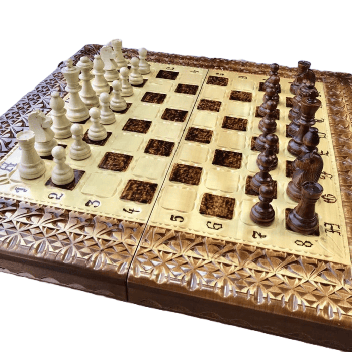 Exclusive Wooden Handmade Chess Set and Backgammon Board