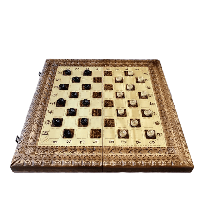 Exclusive Wooden Handmade Chess Set and Backgammon Board