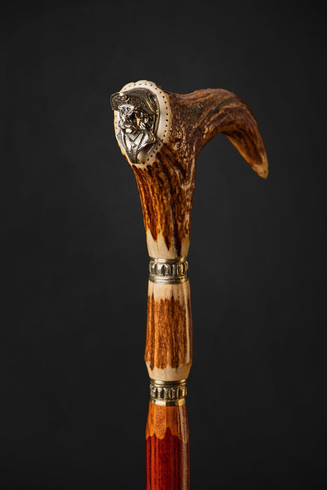 Exquisite Deer Antler Pirate Walking Cane, Bespoke Antler Cane