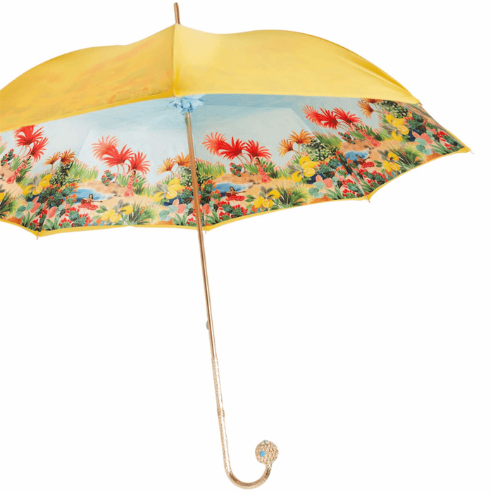 Exquisite Yellow Women's Umbrella With Jeweled Brass Handle