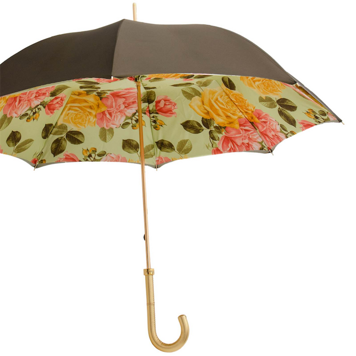 Unique Yellow Roses Umbrella with Leather Handle for Women