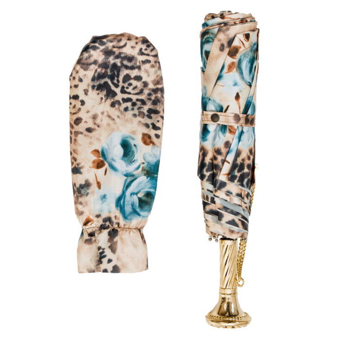 Luxury Leo Floral Golden Brass Stylish Folding Umbrella