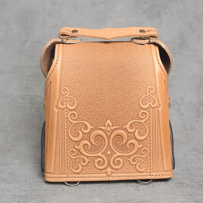 Stylish Women's Backpack in Beige and Black with Unique Embossed Design