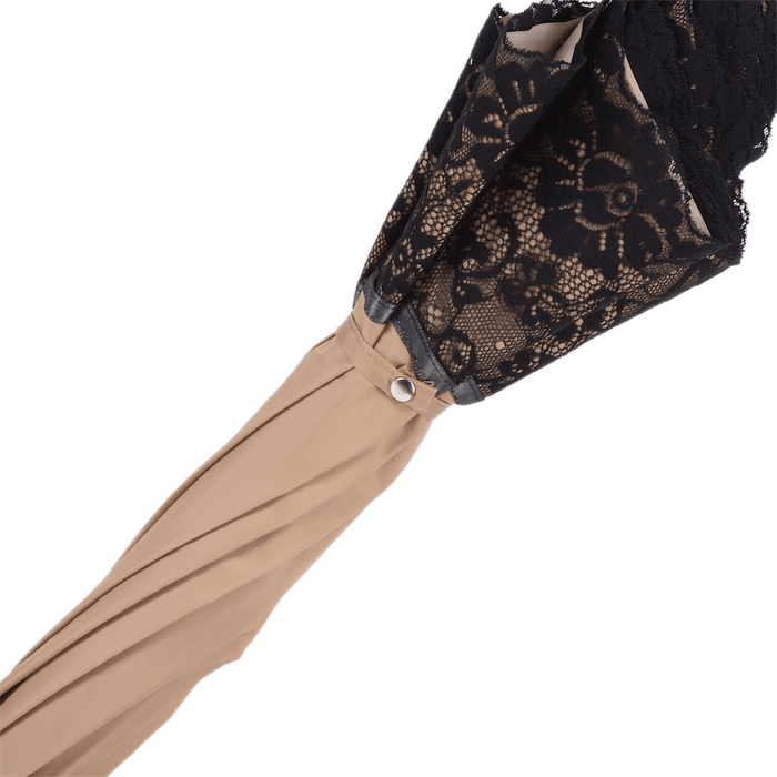 Large Beige Lace Leather Stylish Manual Opening Parasol