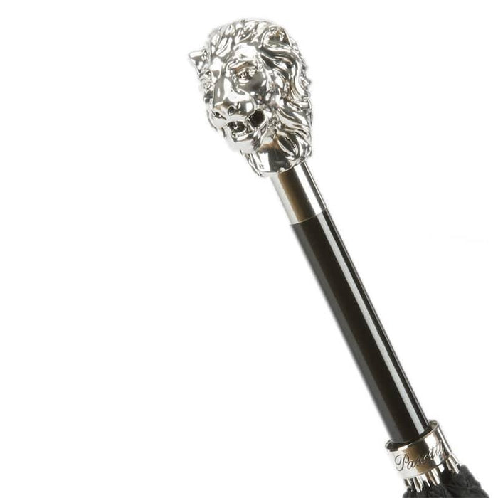 Fancy Black Umbrella, Silver Lion Handle Umbrella For Men