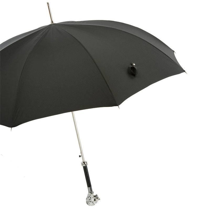 Fancy Black Umbrella, Silver Lion Handle Umbrella For Men