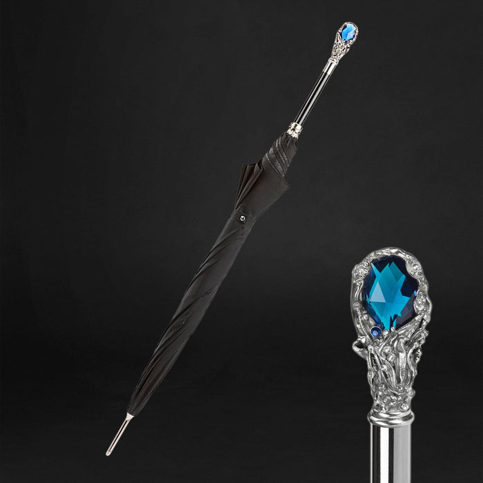 Fancy Black Umbrella with Luxury Blue Gem Handle