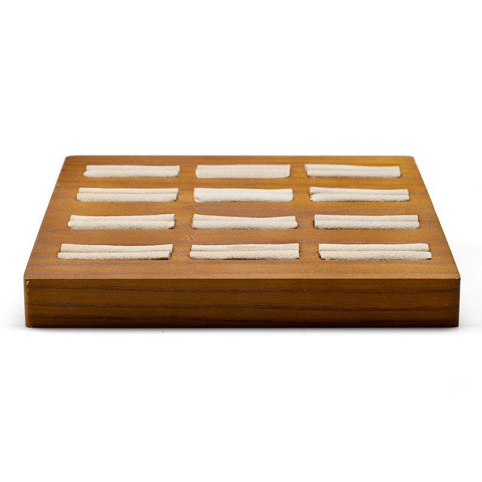 Fancy Square Wood 12 Slots Rings Display Tray