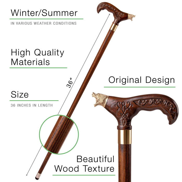 Fancy Wooden Walking Cane Bear - Accessory for Men