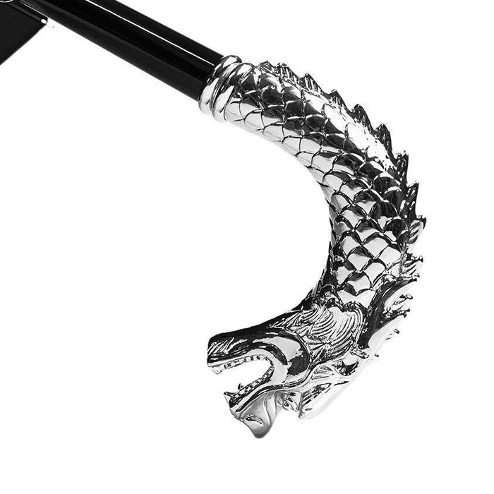 Fantastic Black Men's Umbrella with Silver-Plated Dragon Handle