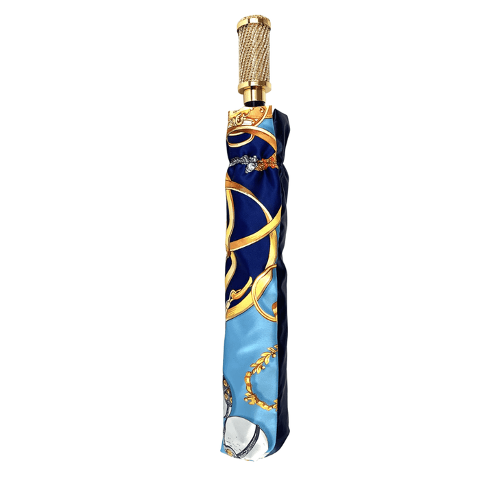 Fantastic Blue Folding Umbrella with Chains Print Interior