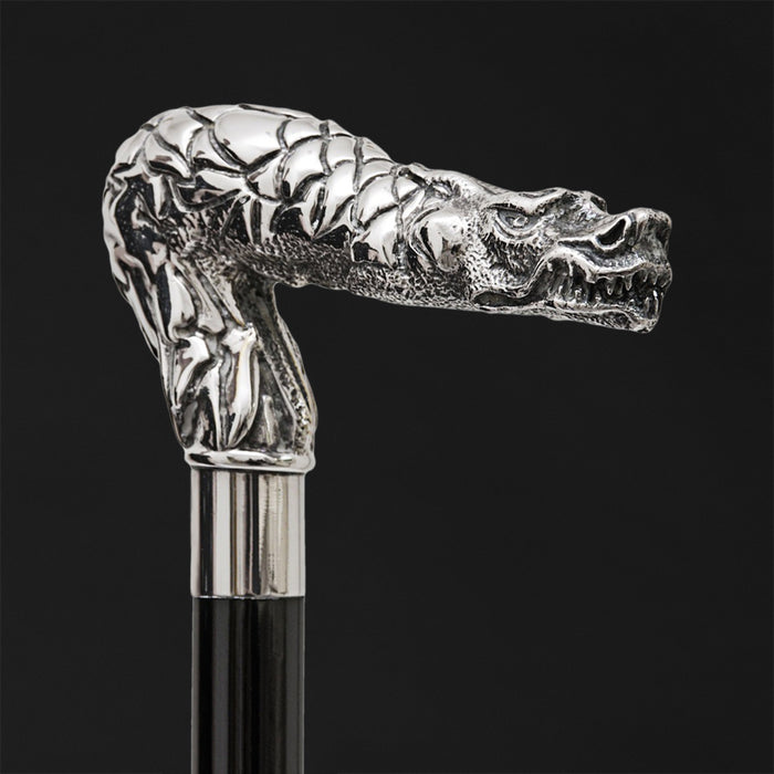 Silver dragon head cane for fantasy enthusiasts