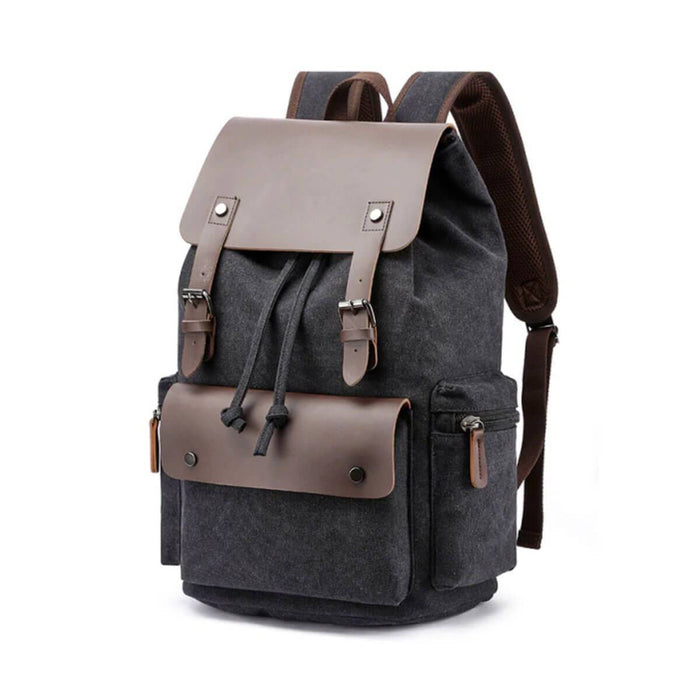 Leather Cover Canvas Backpack
