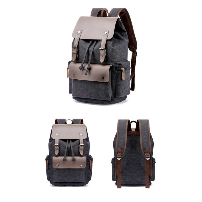 High-Capacity Canvas Leather Backpack
