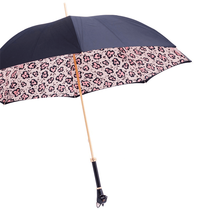 Fashionable Black Cat Umbrella Blue Animalier Print Elegant