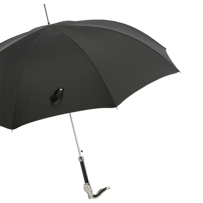 Fashionable Black Umbrella with Silver Snake Handle