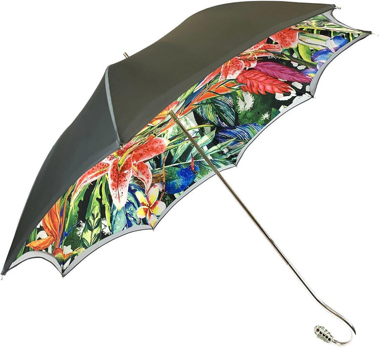 Fashionable Grey Umbrella with Floral Print Interior