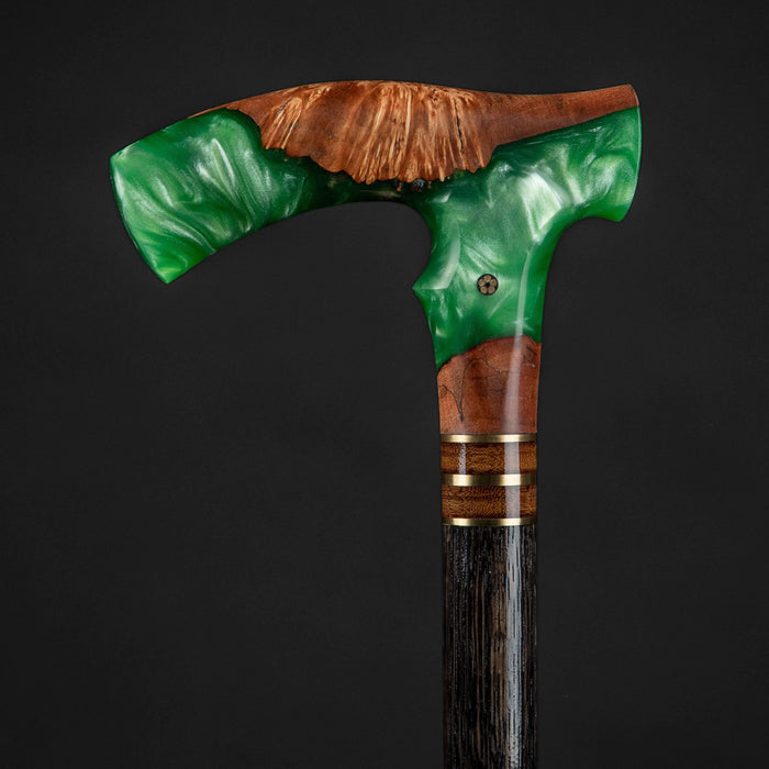 Fashionable Magic Green Walking Cane - Burl, Handmade