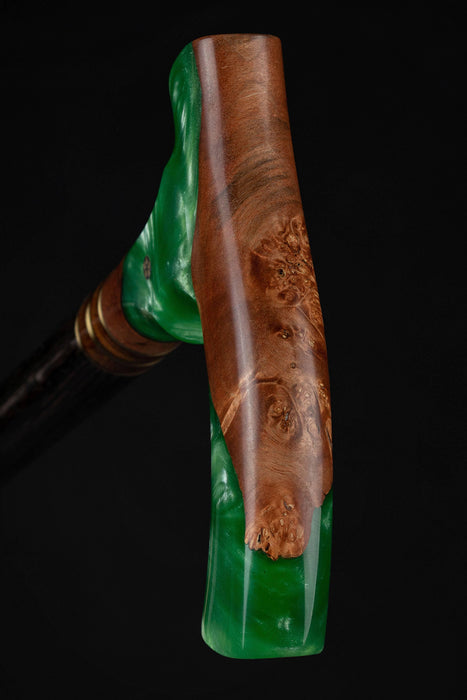 Fashionable Magic Green Walking Cane - Burl, Handmade