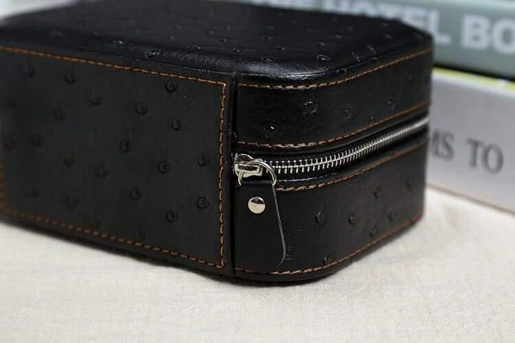 Faux Leather Case with Ostrich Pattern, Slots for Two Watches