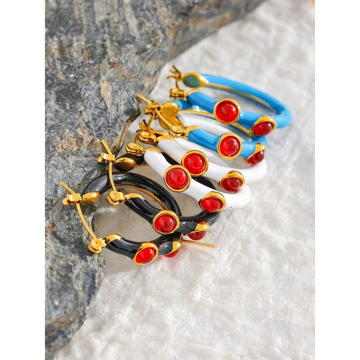 Chic Earrings with Red Crystals