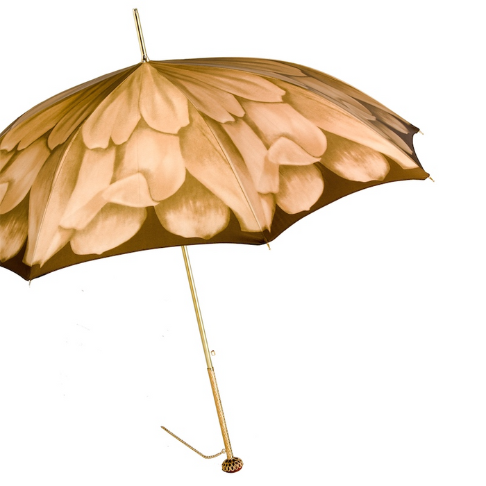 Luxury Beige Dahlia Umbrella with Jeweled Brass Handle for Women - Artynov | Unique Handmade Accessories