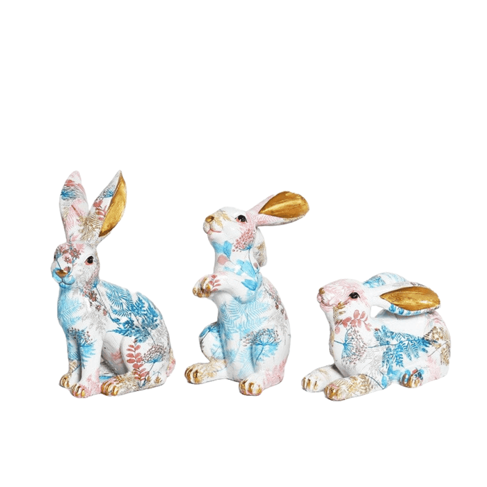 Floral Painted Bunny Statue