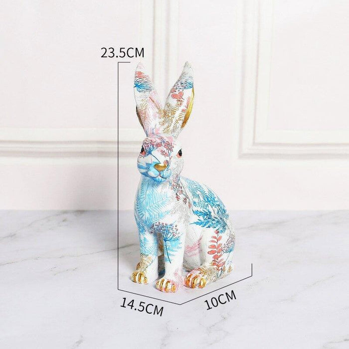 Floral Painted Bunny Statue