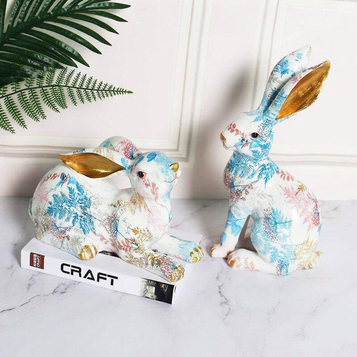 Floral Painted Bunny Statue