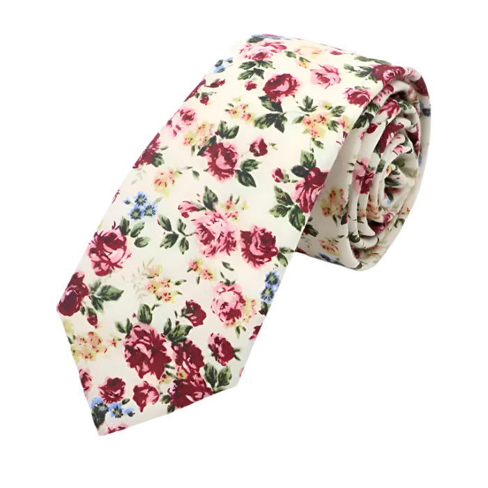 Elegant Floral Cotton Tie for Men – Skinny Wedding Cravat
