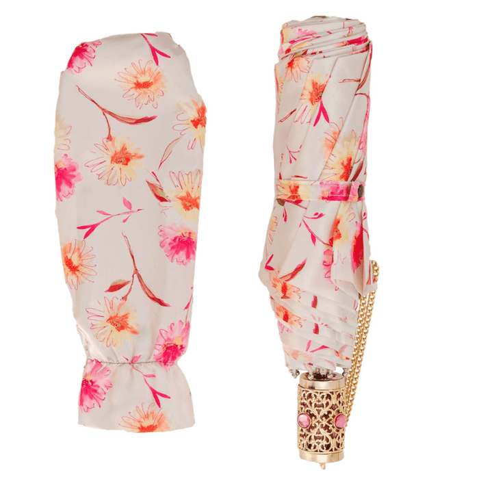 Floral White & Pink Acetate Brass Designer Umbrella