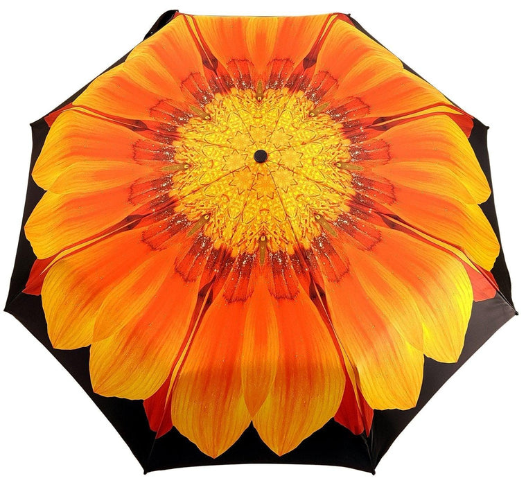 Foldable Women's Umbrella with Orange Flower Pattern