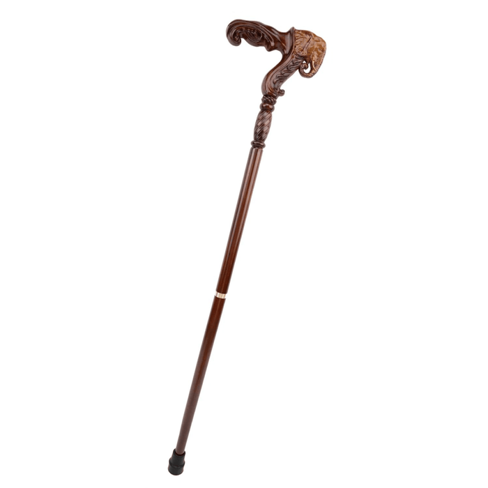 Folding Antique Style Elephant Wood Walking Cane, Ergonomic Handle