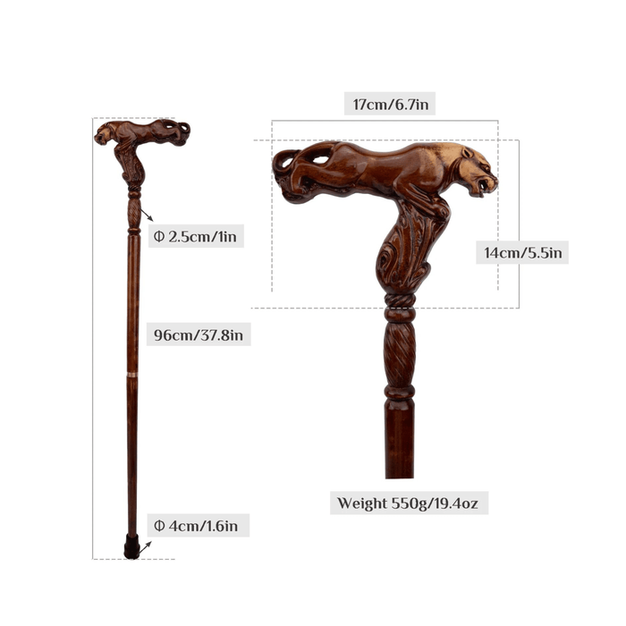 Folding Antique Style Leopard Walking Cane, Ergonomic Handle