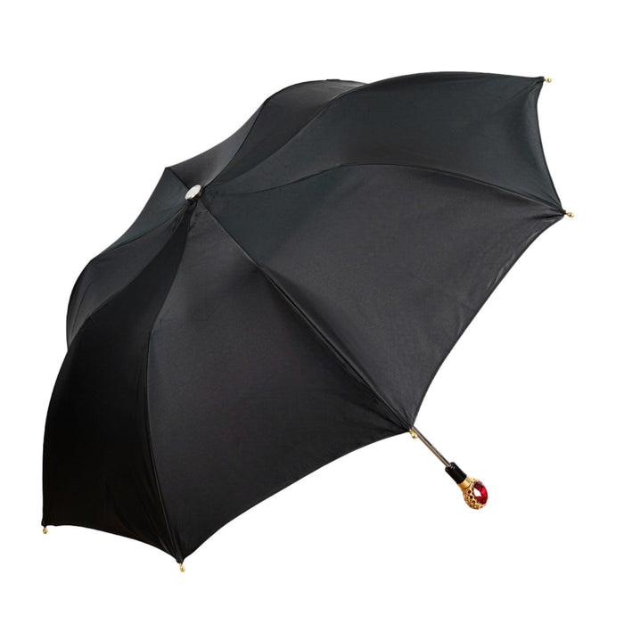 Folding Black Umbrella Adorned with Bold Red Crystal