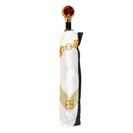 Folding Black Umbrella Adorned with Bold Red Crystal