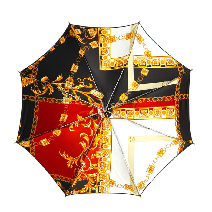 Folding Black Umbrella Adorned with Bold Red Crystal