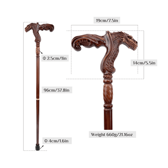 Folding Fancy Dinosaur Wooden Walking Cane, Ergonomic Handle